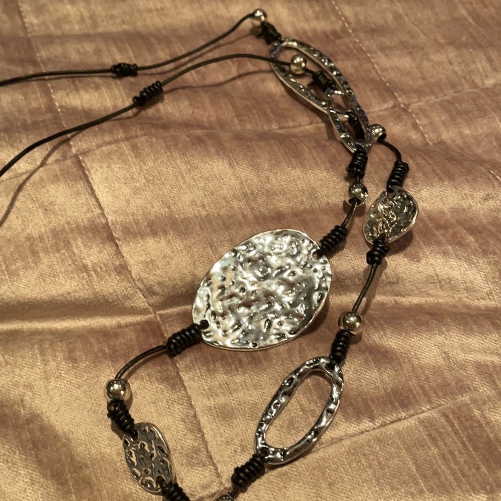 Long abstract hammered statement Necklace